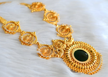 Gold tone green-white kerala style lakshmi round necklace dj-43247