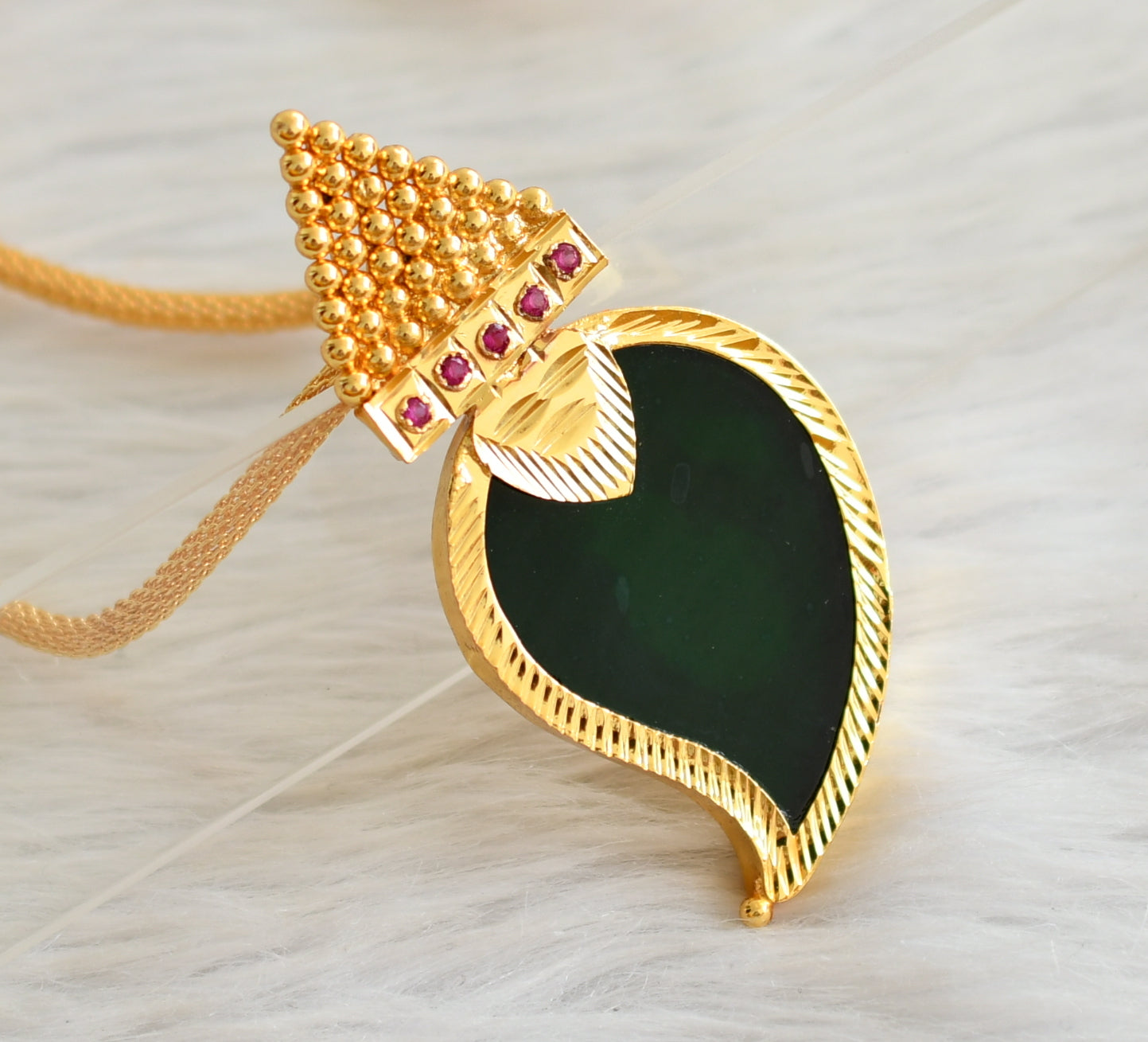 Gold tone 24 inches chain with kerala style pink-green mango pendant dj-44798