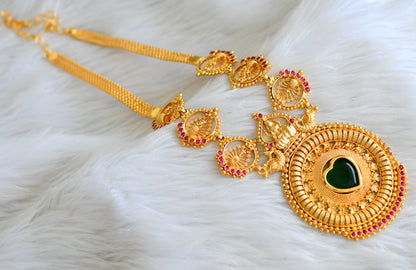 Gold tone pink-green lakshmi peacock round necklace dj-43246