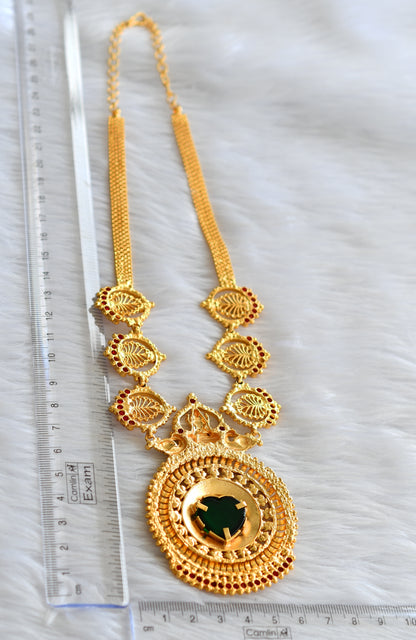 Gold tone pink-green lakshmi peacock round necklace dj-43246