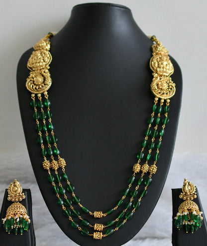 Antique gold tone green beaded lakshmi peacock multi layer haar set dj-48298