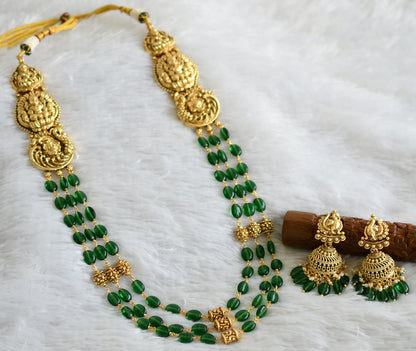 Antique gold tone green beaded lakshmi peacock multi layer haar set dj-48298