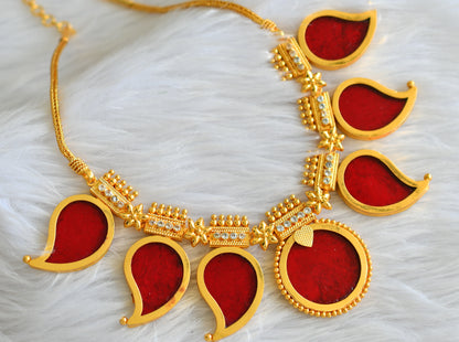 Gold tone kerala style red-white big mango necklace dj-43245