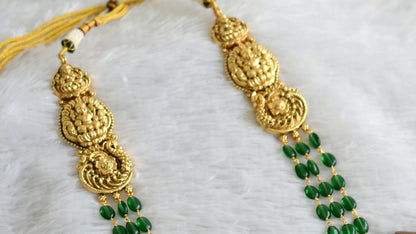 Antique gold tone green beaded lakshmi peacock multi layer haar set dj-48298