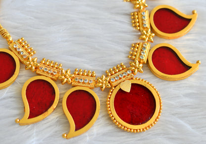 Gold tone kerala style red-white big mango necklace dj-43245