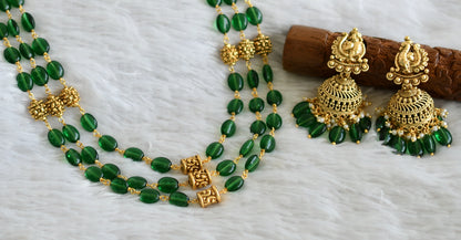 Antique gold tone green beaded lakshmi peacock multi layer haar set dj-48298