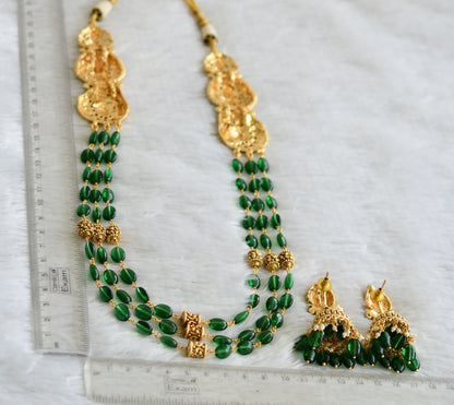 Antique gold tone green beaded lakshmi peacock multi layer haar set dj-48298