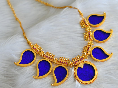 Gold tone kerala style big pink-blue mango necklace dj-43244