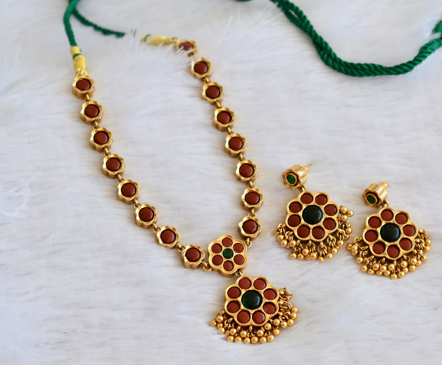 Matte finish flower reversible necklace set dj-50212