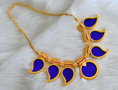 Gold tone kerala style big pink-blue mango necklace dj-43244