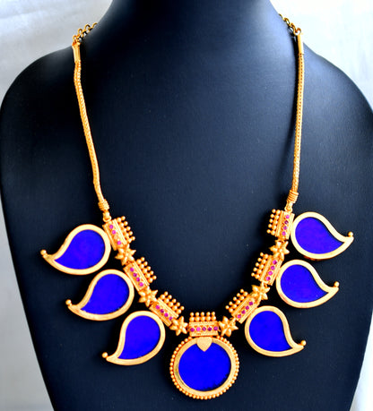 Gold tone kerala style big pink-blue mango necklace dj-43244