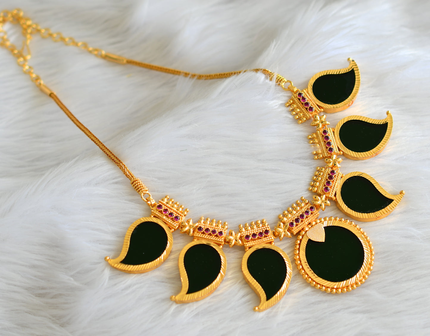 Gold tone Kerala style Big Green mango Necklace dj-42519