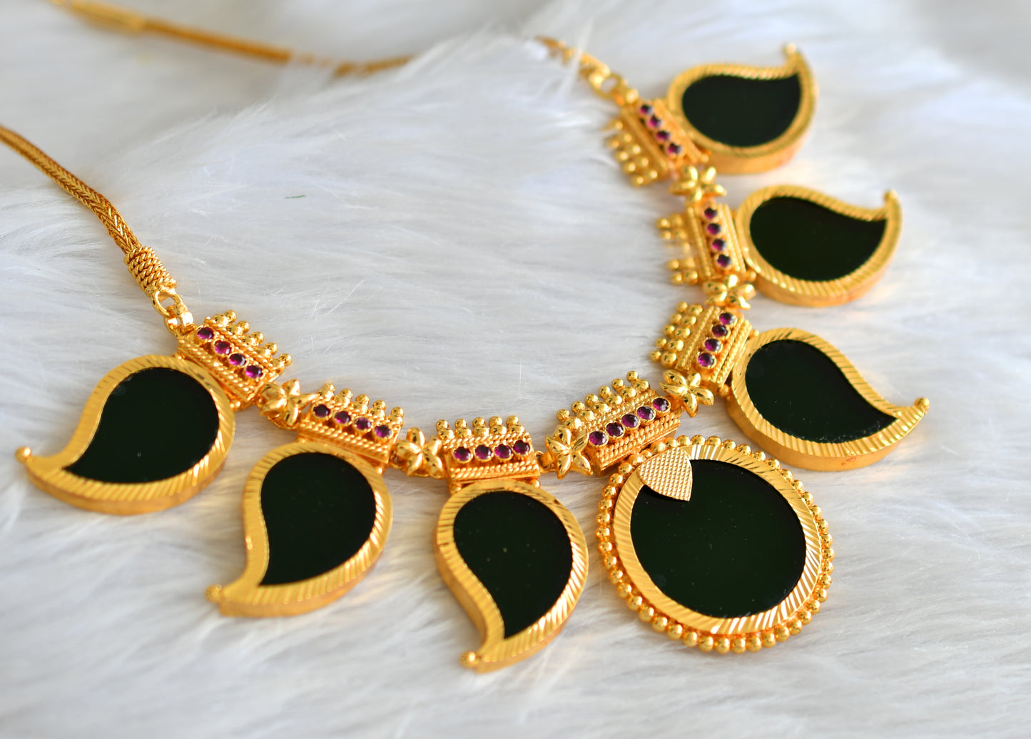 Gold tone Kerala style Big Green mango Necklace dj-42519