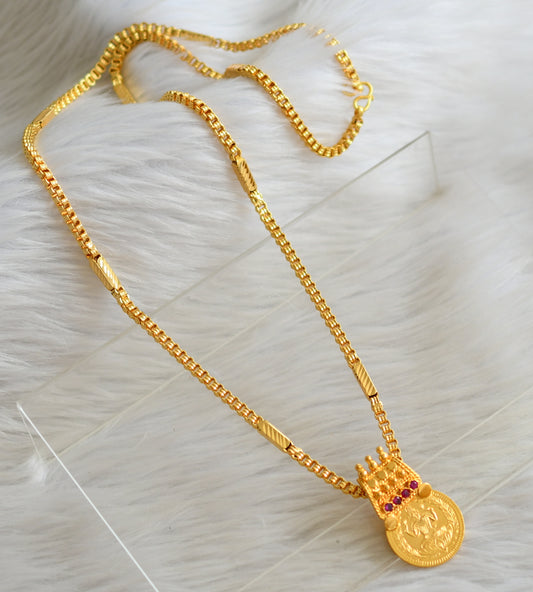 Gold tone 24 inches chain with pink lakshmi coin pendant dj-44792
