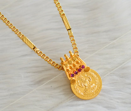 Gold tone 24 inches chain with pink lakshmi coin pendant dj-44792