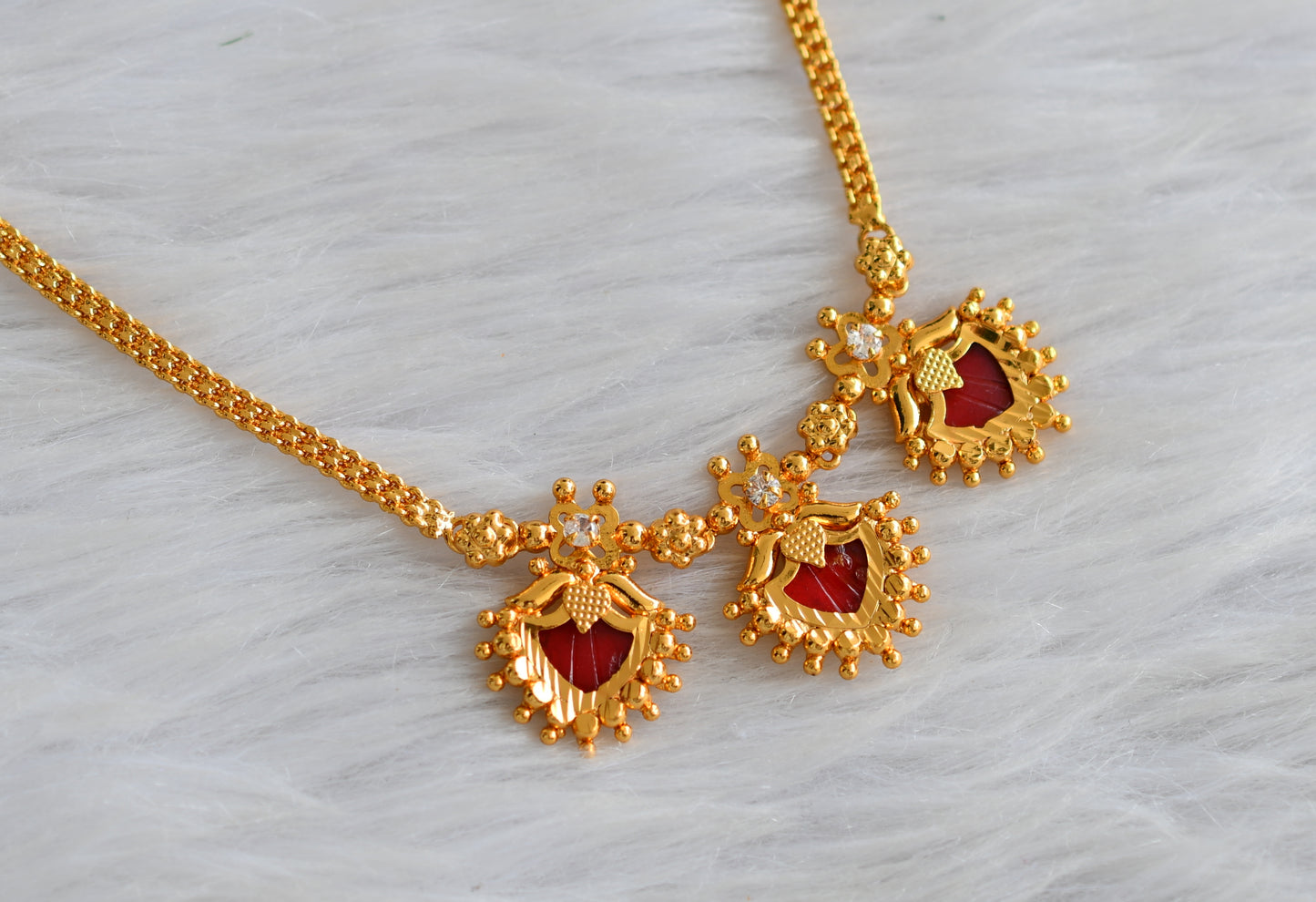 Gold tone red-white kerala style palakka necklace dj-43261