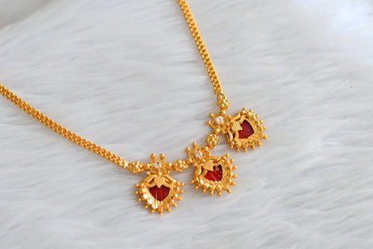 Gold tone red-white kerala style palakka necklace dj-43261