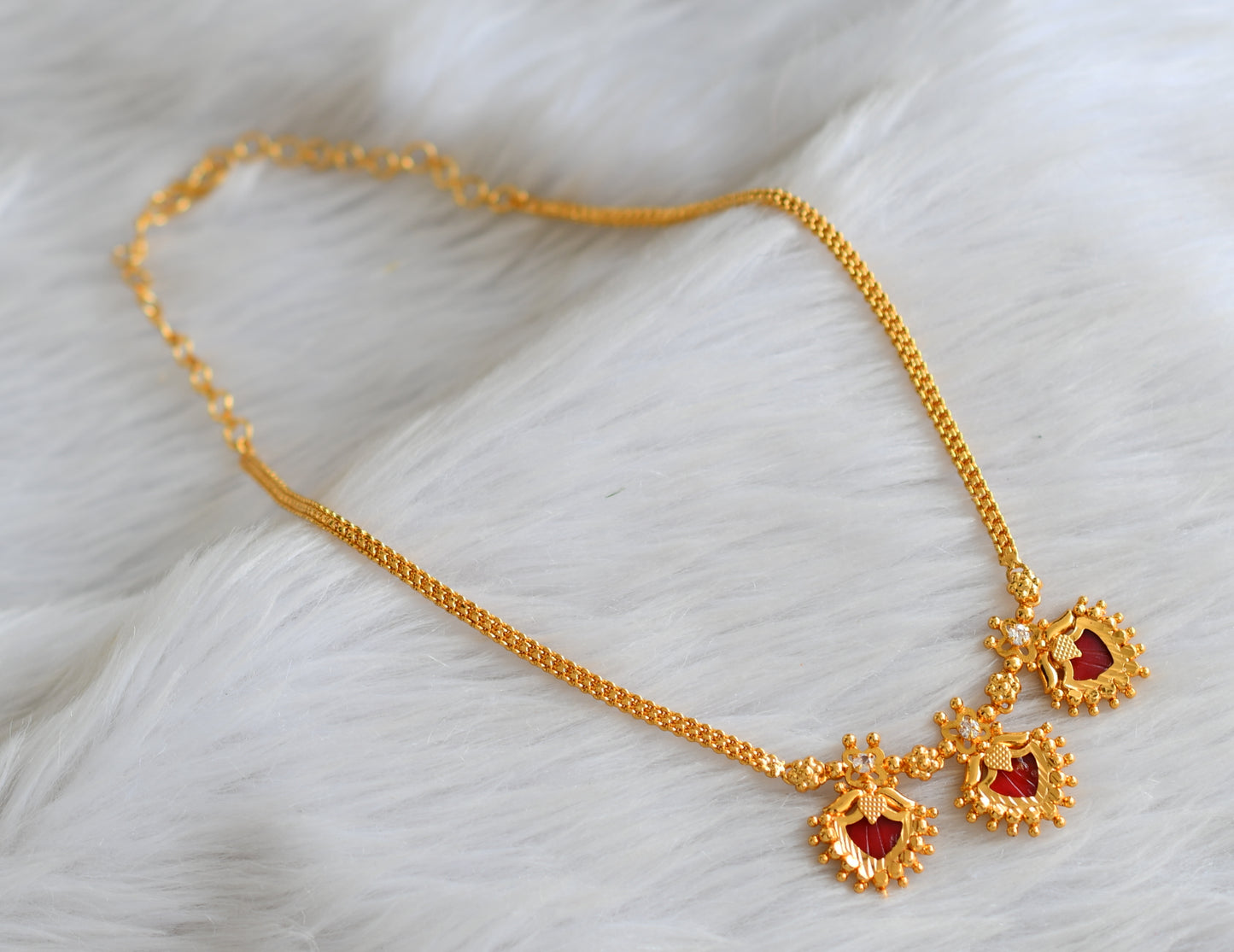 Gold tone red-white kerala style palakka necklace dj-43261