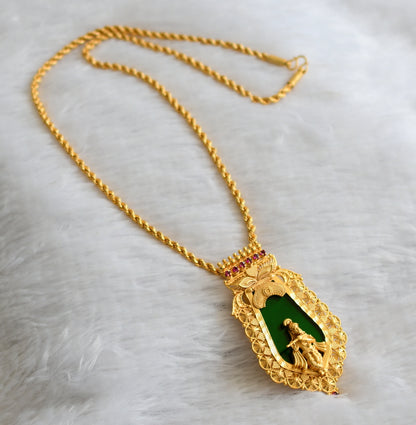 Gold tone kerala style pink-green krishna nagapadam pendant with chain dj-46541