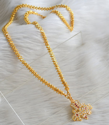 Gold tone 24 inches chain with ad pink-white shanku-chakra-nama pendant dj-44800