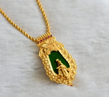 Gold tone kerala style pink-green krishna nagapadam pendant with chain dj-46541