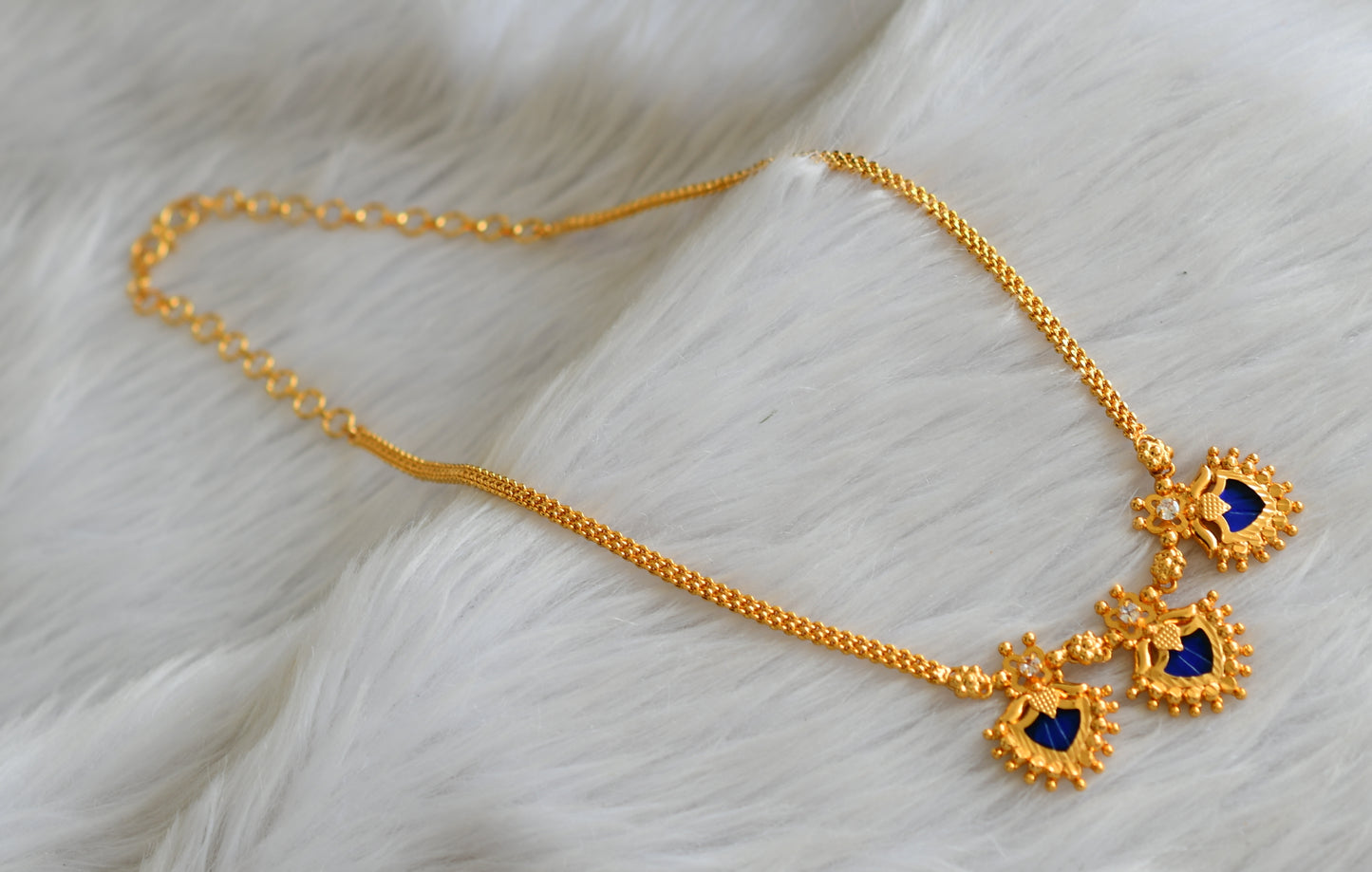 Gold tone blue-white kerala style palakka necklace dj-43260