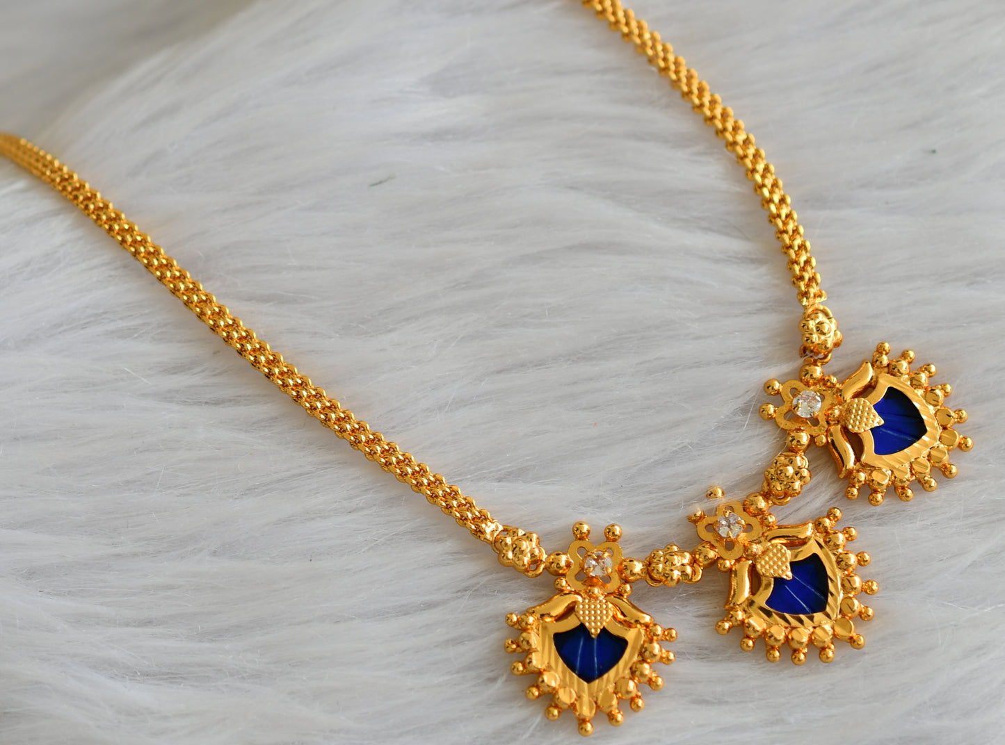 Gold tone blue-white kerala style palakka necklace dj-43260