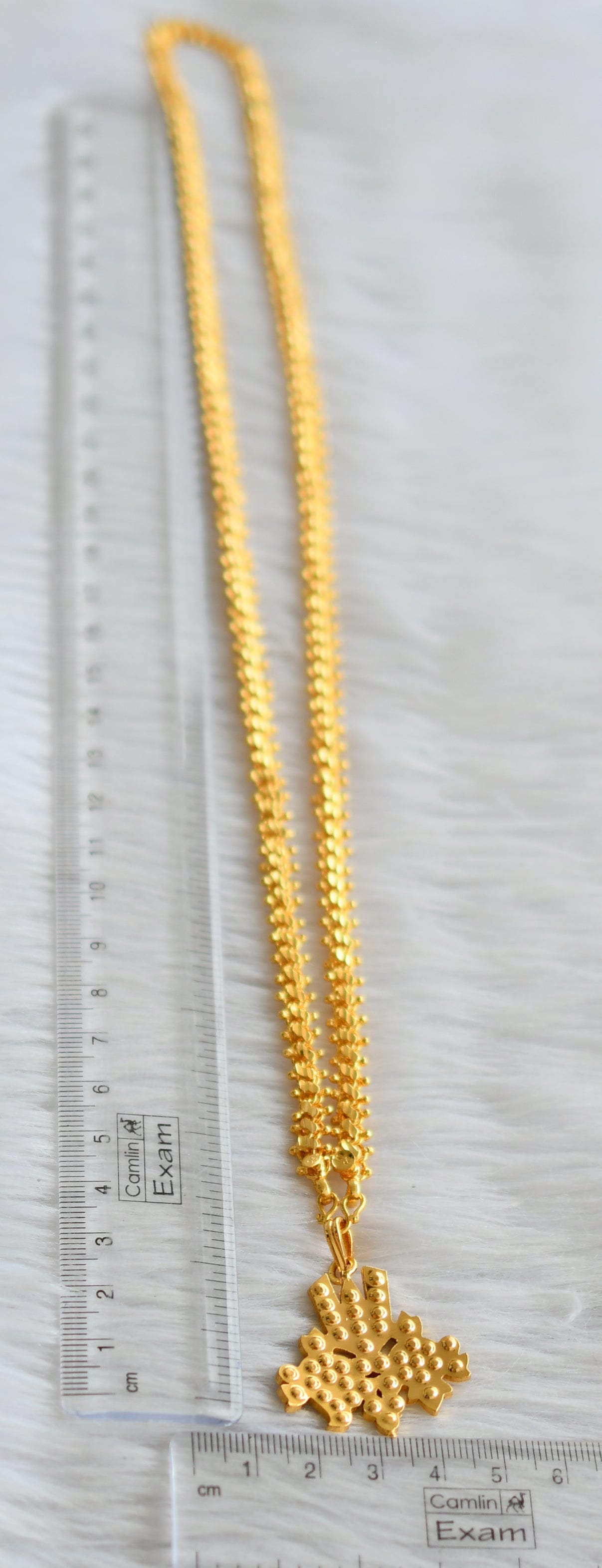 Gold tone 24 inches chain with ad pink-white shanku-chakra-nama pendant dj-44800