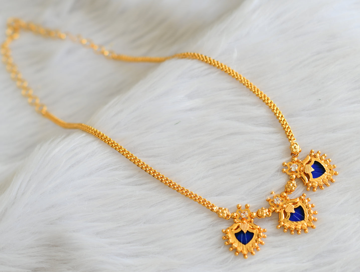 Gold tone blue-white kerala style palakka necklace dj-43260