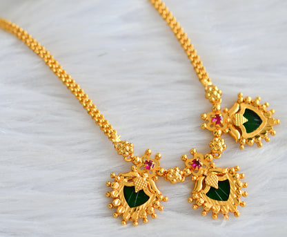 Gold tone pink-green kerala style palakka necklace dj-43259