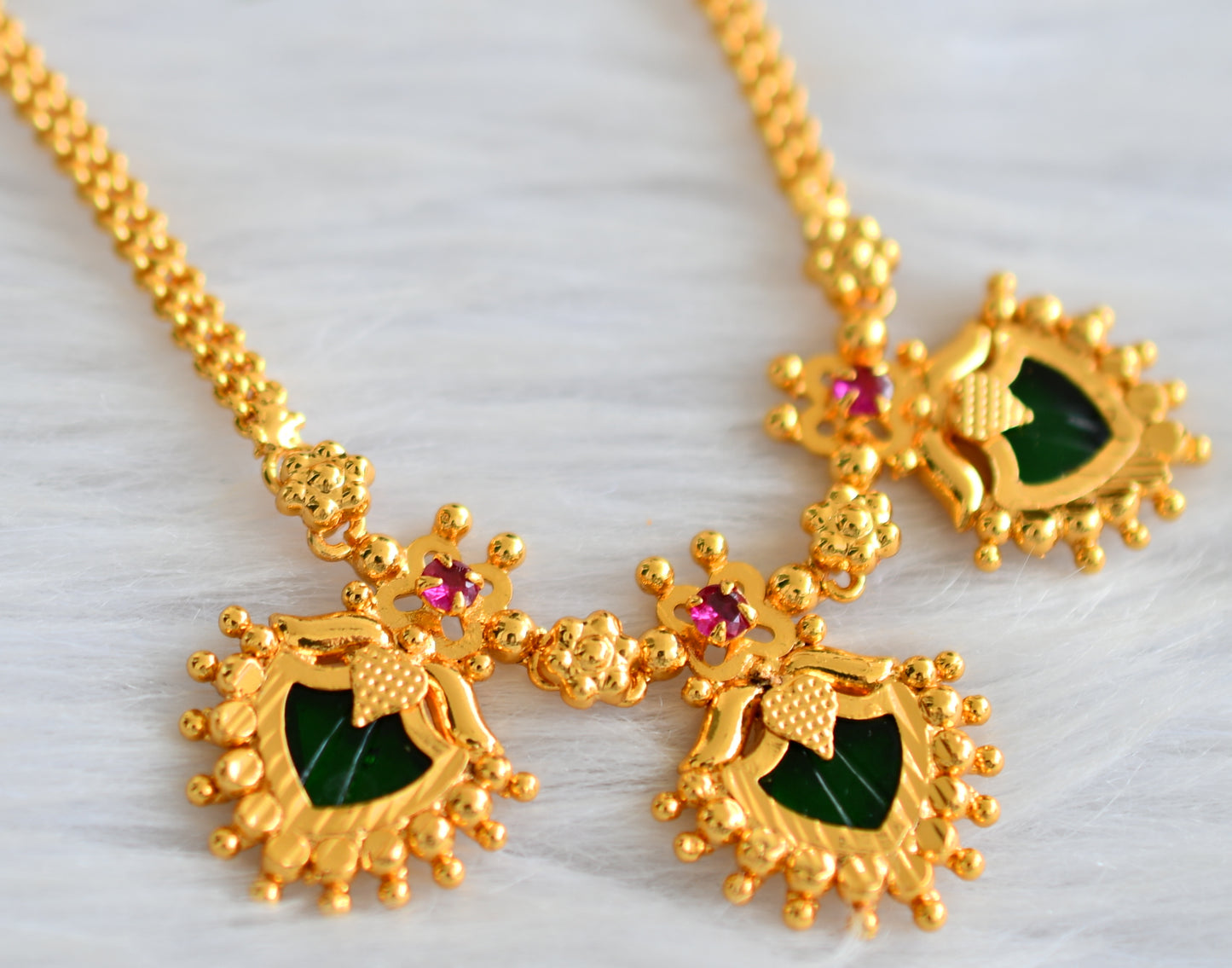 Gold tone pink-green kerala style palakka necklace dj-43259