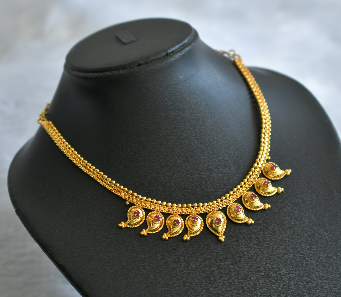 Gold tone kerala style ruby stone mango necklace dj-46544