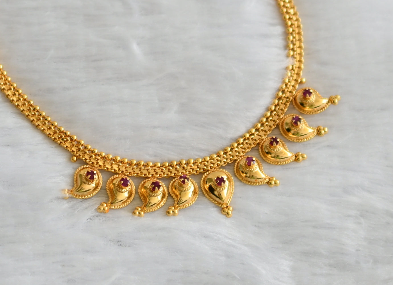 Gold tone kerala style ruby stone mango necklace dj-46544