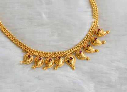 Gold tone kerala style ruby stone mango necklace dj-46544