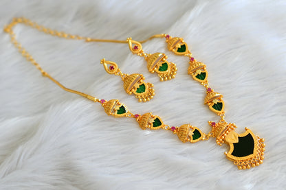 gold tone pink-green kerala style palakka necklace set dj-43258