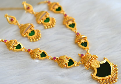 gold tone pink-green kerala style palakka necklace set dj-43258