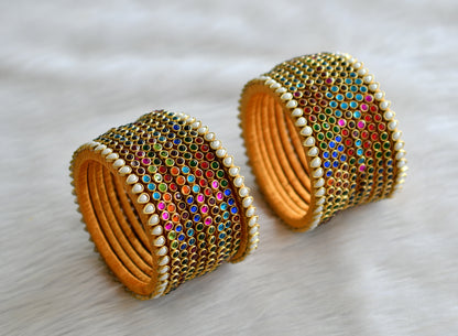 Gold tone silk thread multi colour stone kundan bangals(2.6) dj-43276