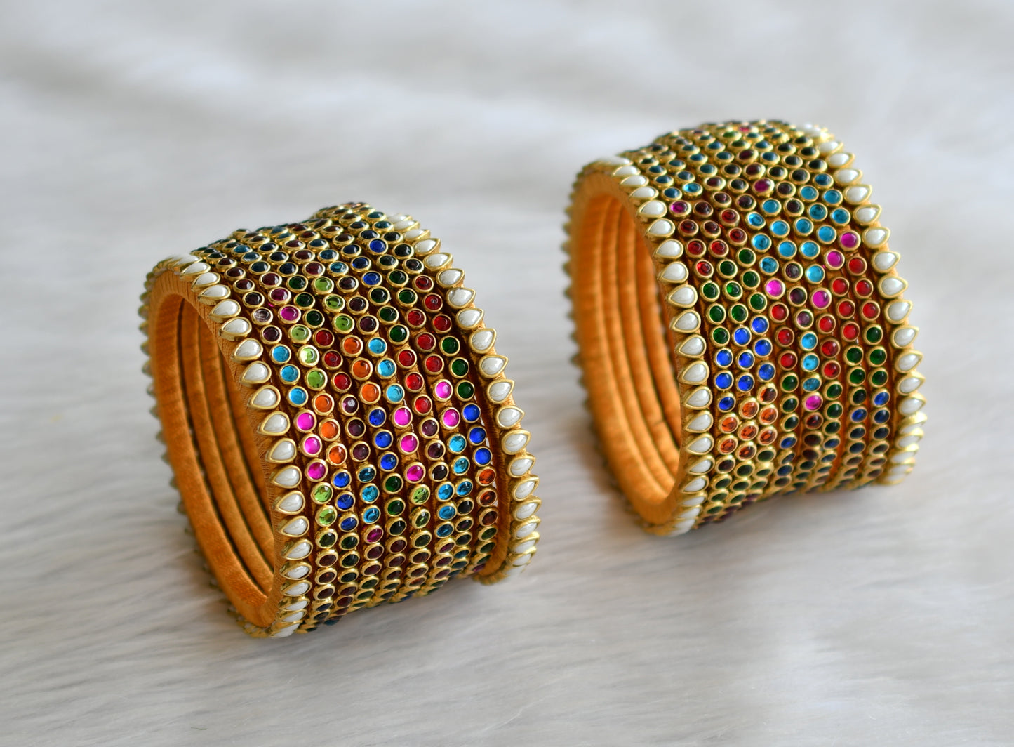 Gold tone silk thread multi colour stone kundan bangles(2.8) dj-43277