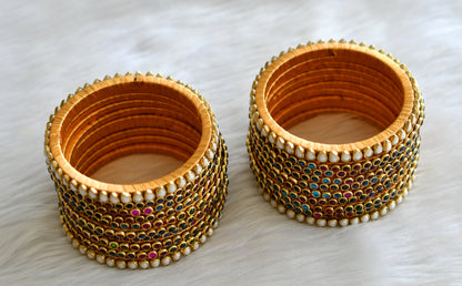 Gold tone silk thread multi colour stone kundan bangles(2.4) dj-43275