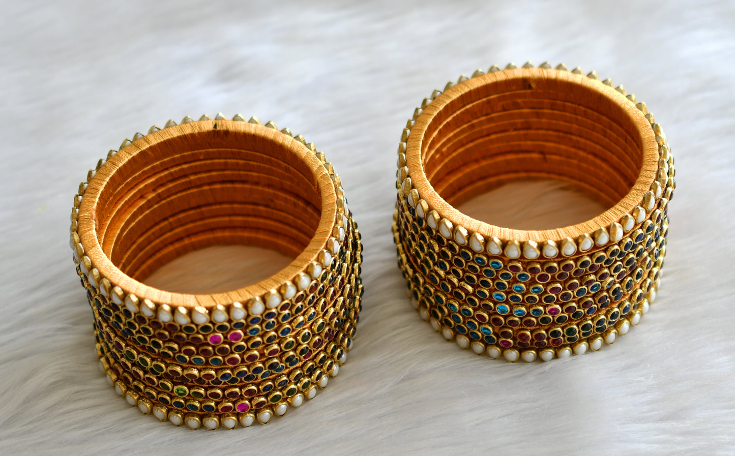 Gold tone silk thread multi colour stone kundan bangals(2.6) dj-43276