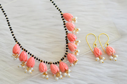 Gold tone baby pink-pearl cluster tulip beaded mangalsutra set dj-44822