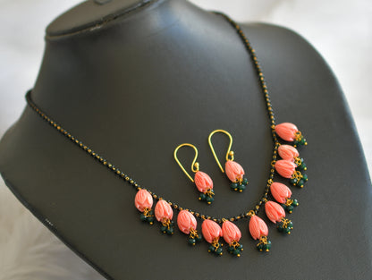 Gold tone baby pink-green cluster tulip beaded mangalsutra set dj-44821