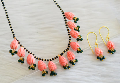 Gold tone baby pink-green cluster tulip beaded mangalsutra set dj-44821