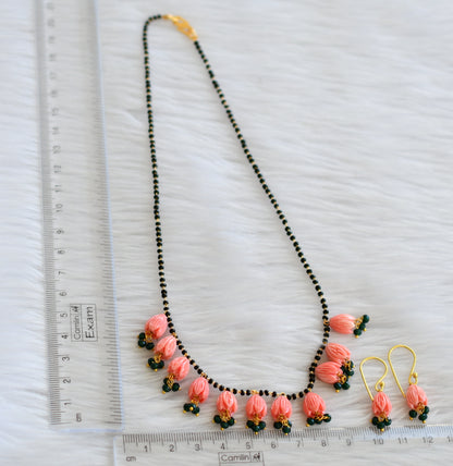 Gold tone baby pink-green cluster tulip beaded mangalsutra set dj-44821