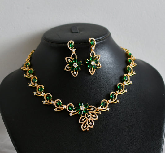 Gold tone cz-bottle green flower necklace set dj-48225