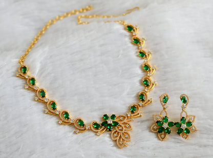 Gold tone cz-bottle green flower necklace set dj-48225