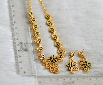 Gold tone cz-bottle green flower necklace set dj-48225