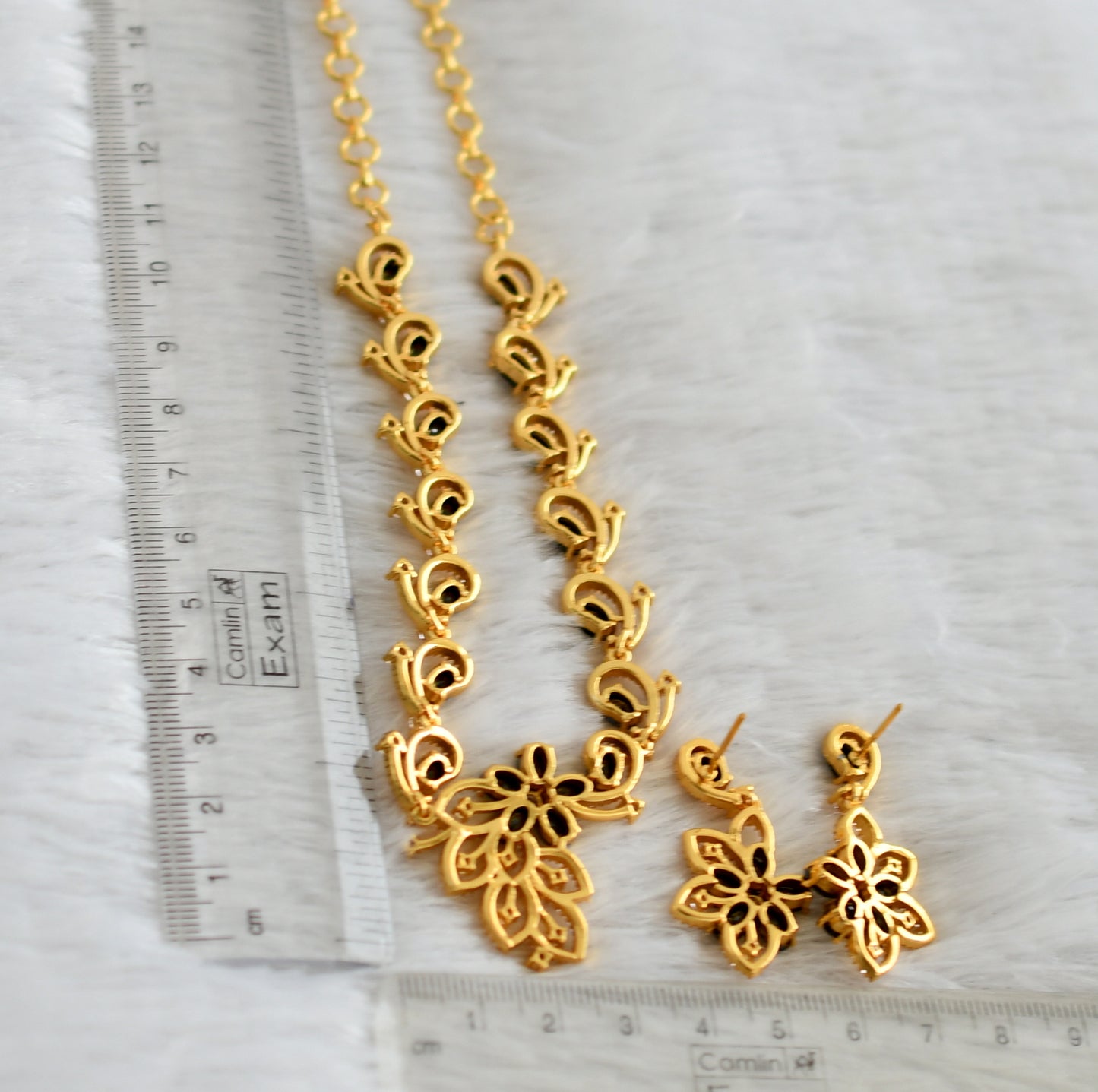 Gold tone cz-black flower necklace set dj-48227