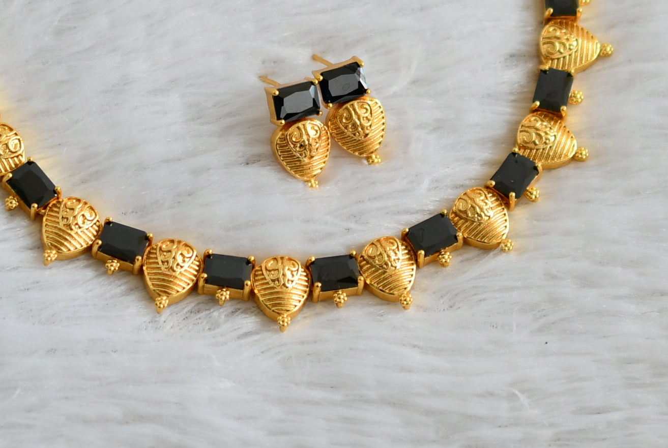 Gold tone black block stone necklace set dj-48228