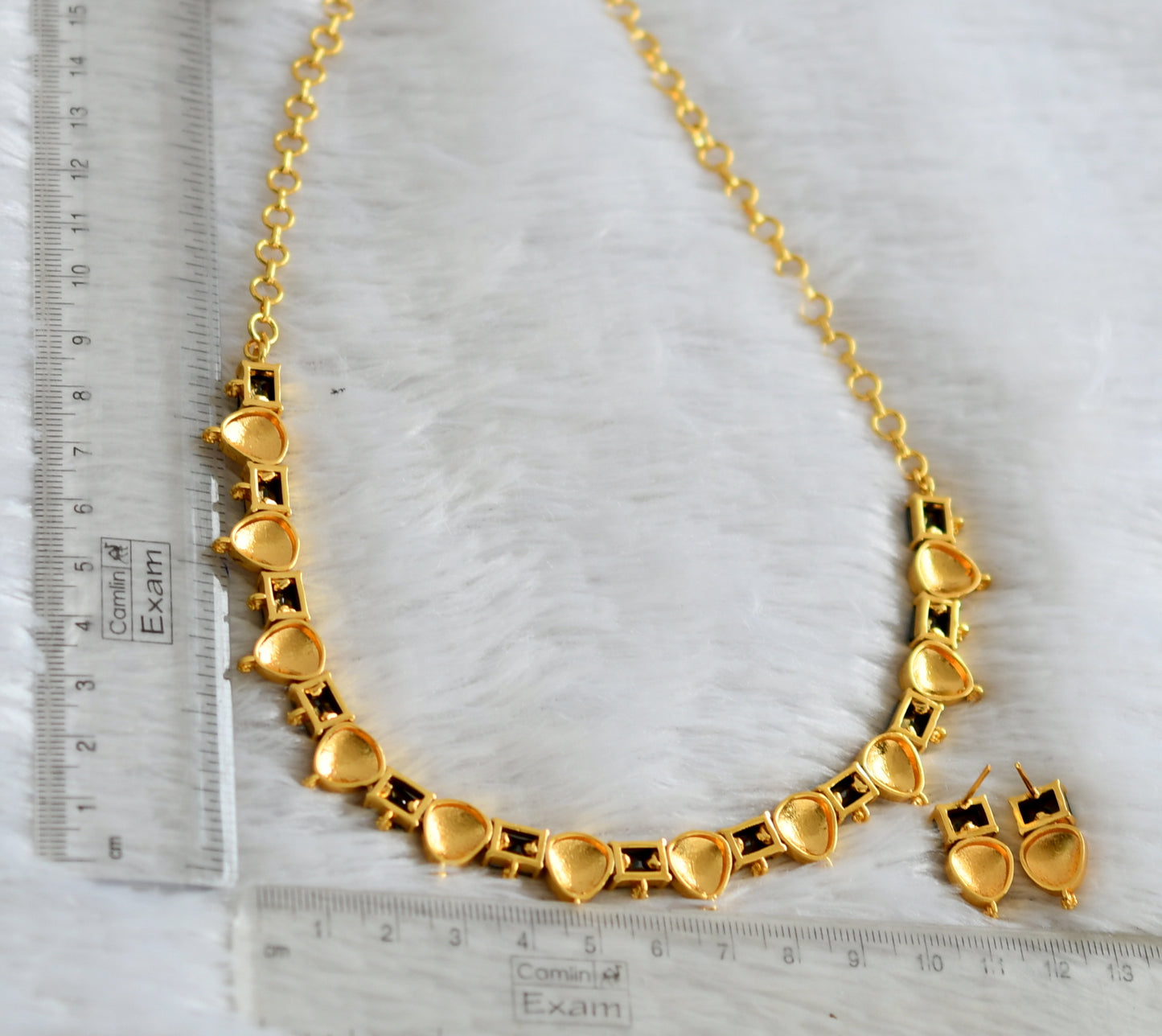 Gold tone black block stone necklace set dj-48228